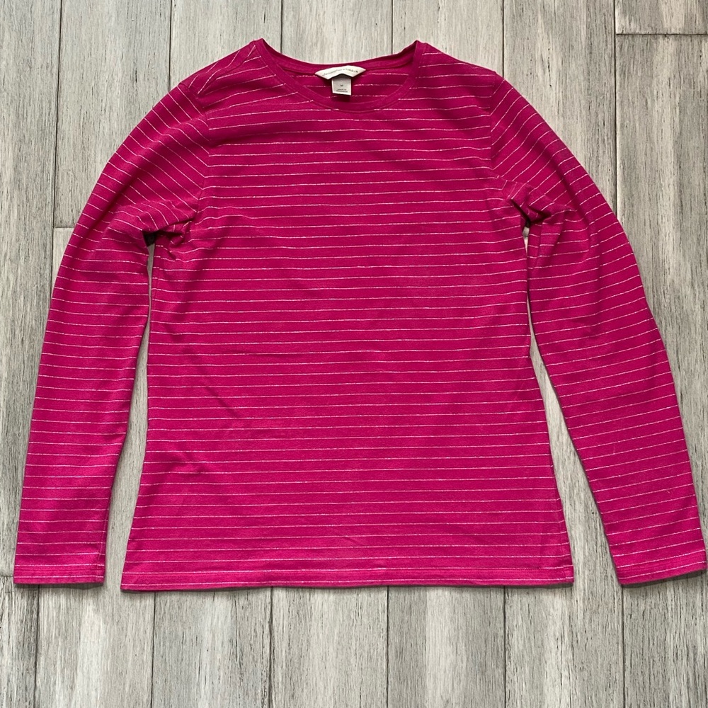 Christopher & Banks hot pink striped long sleeve top shimmer